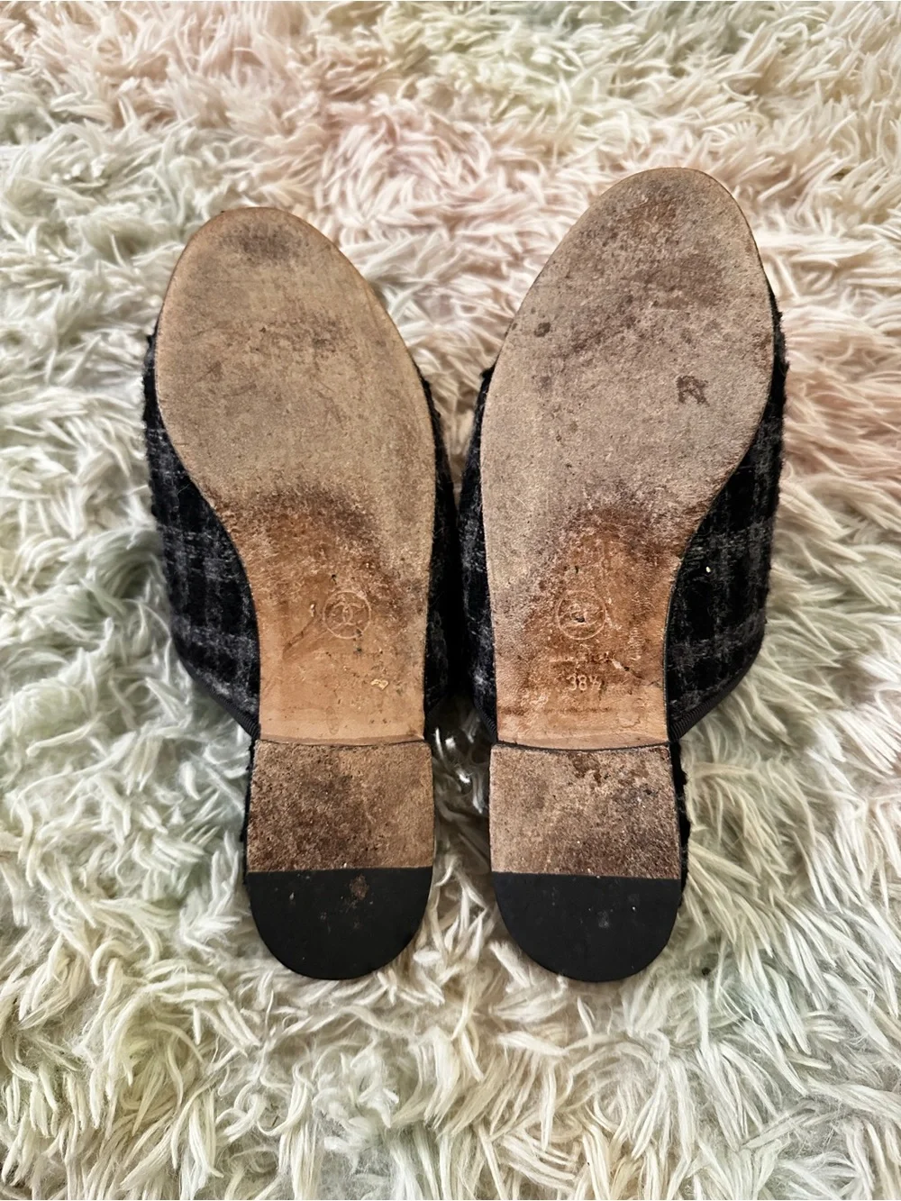 Chanel Wool Check Mules Size 38.5